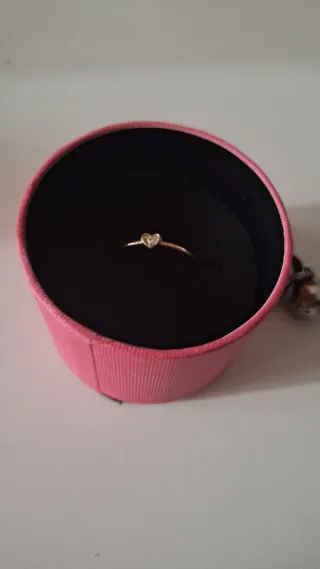 Anillo Pandora Oro Rosa 14K Corazón Circonita T54