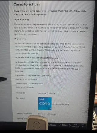 Portátil Acer Nitro 5 Negro