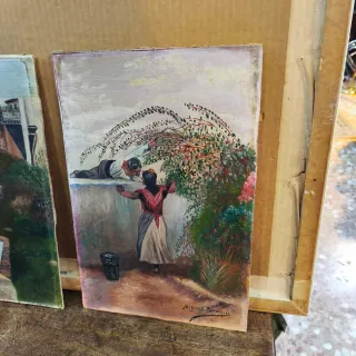 2 Cuadros Pintura Antigua Madera S. XVIII