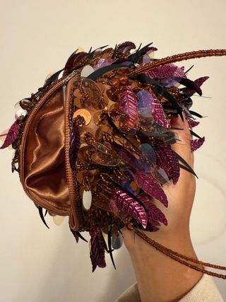 Bolso de fiesta lentejuelas oro y morado