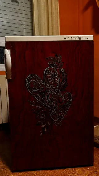 Congelador vertical decorado