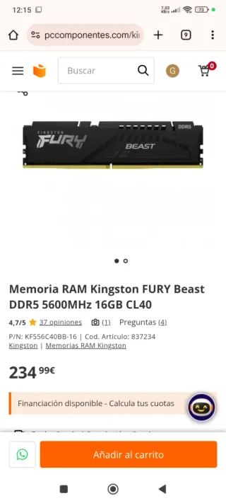 Kingston Fury Beast DDR5 16GB 5600MHz CL40