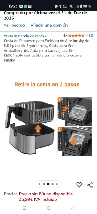 Cestino di ricambio per friggitrice ad aria Innsky 5,5L