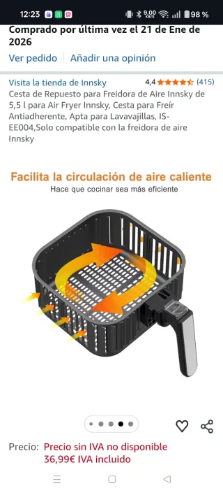 Cestino di ricambio per friggitrice ad aria Innsky 5,5L