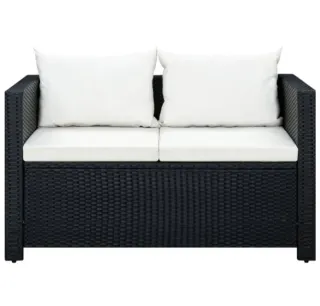 Sofá exterior ratán negro 2 plazas con cojines