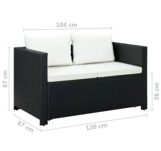 Sofá exterior ratán negro 2 plazas con cojines
