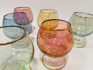 Juego 6 copitas vintage de brandy iridiscentes