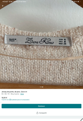 Jersey punto cuello pico Zara beige M