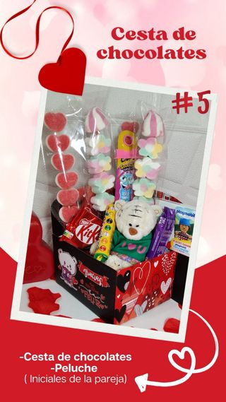 Cesta San Valentín Chocolates y Peluche