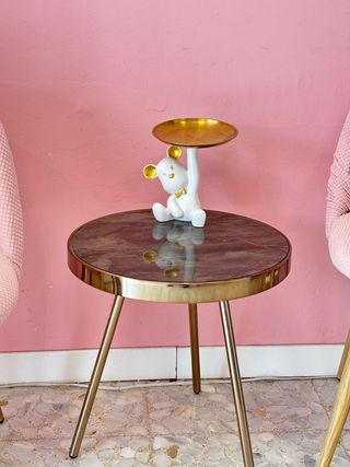 Tavolo ausiliario rotondo in marmo e metallo