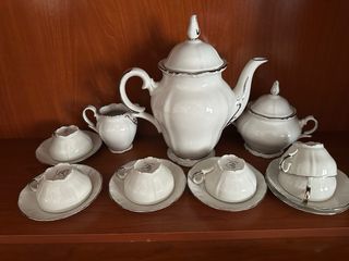 Juego de café porcelana blanco y dorado