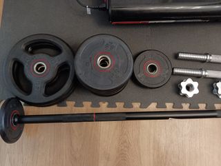 Kit Pesas 31Kg ,Barra Musculación, y mancuernas