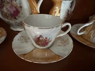 Juego de café porcelana oro y blanco