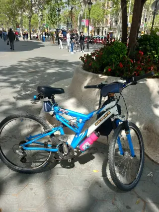 Bicicleta de montaña azul y blanca