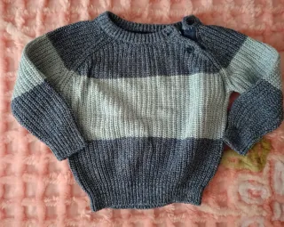 Jersey bebé rayas azul y gris 3-6m