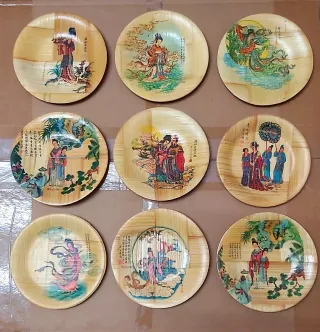 9 Platitos Bambú con diseños orientales