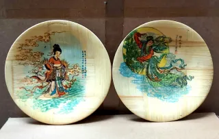 9 Platitos Bambú con diseños orientales