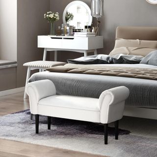 Taburete Pie de Cama Banqueta con Brazos Tapizada