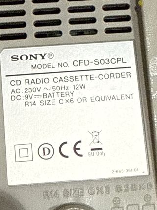 Radio CD MP3 Cassette Sony Vintage CFD-S93CPL