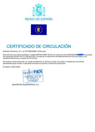 Patinete Eléctrico Smartgyro Raptor 1000W