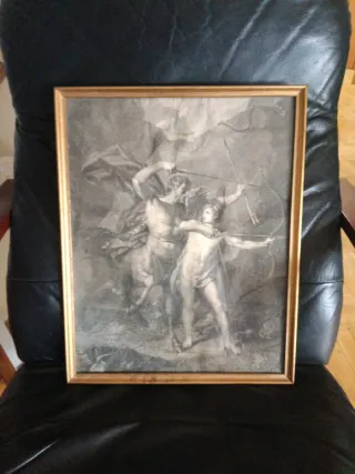 Cuadro antiguo Marco Dorado Papel