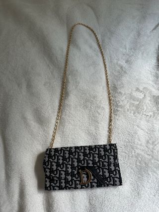 Bolso Dior Monogram Cadena Negra Gris