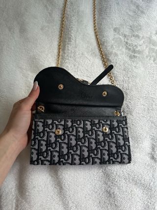 Bolso Dior Monogram Cadena Negra Gris