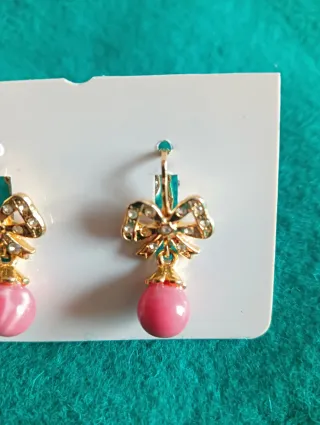 Pendientes vintage lazo con perla rosa