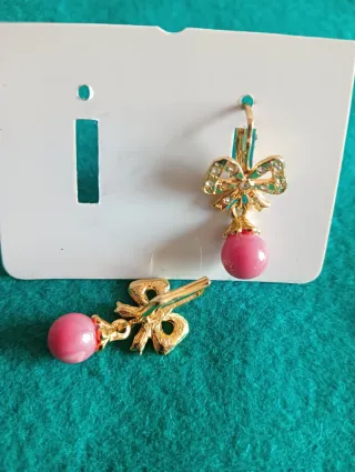 Pendientes vintage lazo con perla rosa