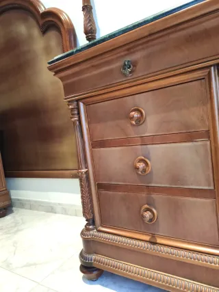 Cabecero y 2 Mesas de Noche Madera y Mármol