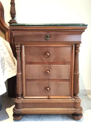 Cabecero y 2 Mesas de Noche Madera y Mármol