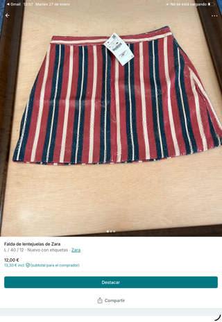 Falda Zara Lentejuelas Rayas Talla L