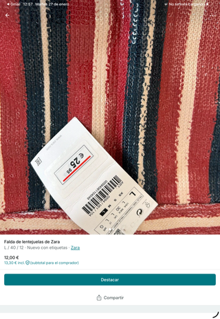 Falda Zara Lentejuelas Rayas Talla L