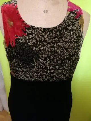 Vestido Evasé Terciopelo Negro Multicolor T.Xl
