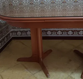 Mesa comedor extensible madera y cristal