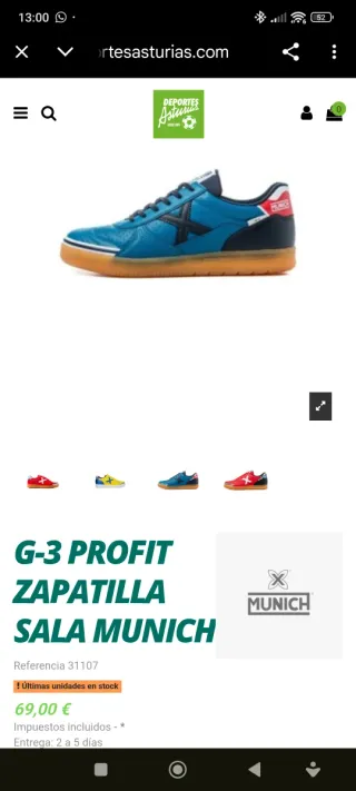 Zapatilla Sala Munich G3 Profit Niño Talla 34