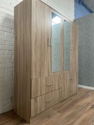 Armario 4 Puertas con Espejo y Cajones
