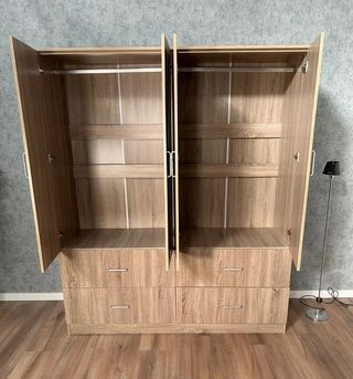 Armario 4 Puertas con Espejo y Cajones