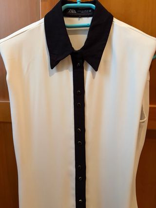 Vestido Zara Blanco y Negro Talla XS