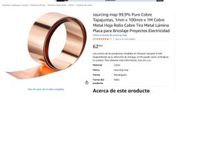 Rollo Cobre Puro 99,9% 1mm x 100mm x 1M