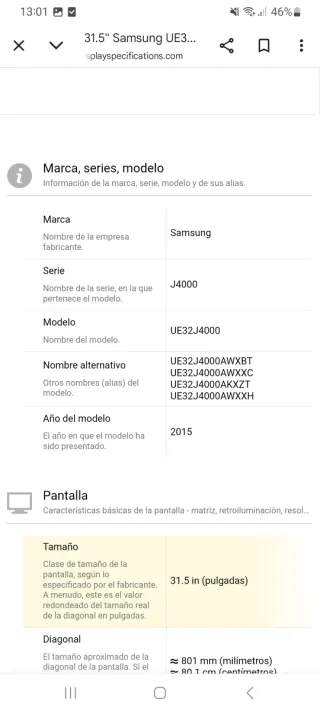 Televisor Samsung 31,5 Negro