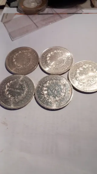 5 Monedas 50 Francos Plata