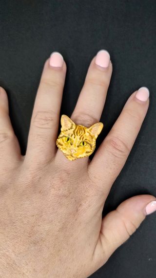 Anillo gato naranja ajustable pintado a mano