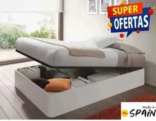 Canape abatible de madera, somier + patas colchon