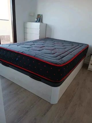 Canape abatible de madera, somier + patas colchon