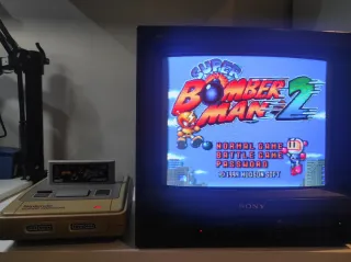 Super Famicom com cabo AV e comando