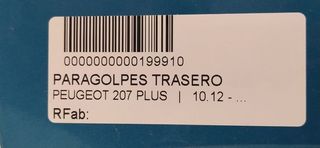 PEUGEOT 207 Urban PARAGOLPES TRASERO