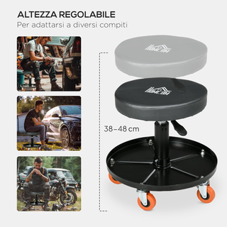 Sgabello da Officina con Ruote e Porta Attrezzi, S