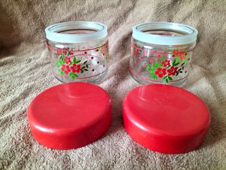 Set 2 Contenitori Vetro Rosso Floreale