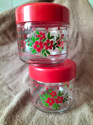 Set 2 Contenitori Vetro Rosso Floreale